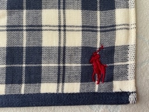 未使用★ラルフローレン★タオルハンカチ★白・紺チェック★赤マーク★ガーゼ地★タグなし★新品★RALPH LAUREN