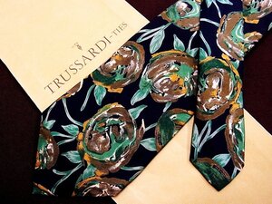 ♪24182C♪良品【葉っぱ 植物 柄】トラサルディ【TRUSSARDI】ネクタイ