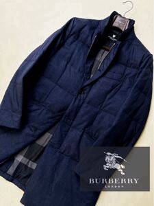 s26 別格定価14万【極暖羊毛ダウン90%】●BURBERRY BLACK LABEL CRESTBRIDGE●ダウンチェスターコート バーバリーコート メンズ　L 新春