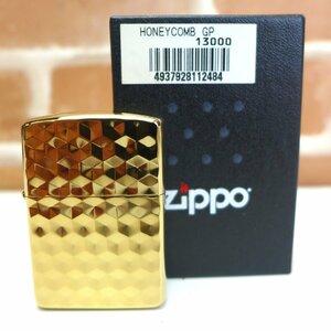 未使用 ZIPPO ジッポ (K24)純金メッキ HONEY COMB ハニーコンボ ゴールドユニット 両面加工 2016年3月