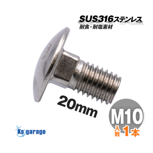 SUS316 ステンレス ボルト M10×20 P1.50 （バラ売り） 角根丸頭ボルト 全ネジ LEDサーチライト 固定 ネジ マリングレード ステンレス