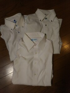 3着セット　 i-shirt アイシャツ 完全ノーアイロン 長袖 ボタンダウン ドレスシャツ LL 43-86 白系ストライプ ストレッチ