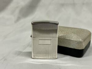 T6605 1円～ ZIPPO ジッポ STERLING SILVER スターリングシルバー ストライプ柄 左寄り刻印 筆記体 オイルライター 喫煙具 ケース付き