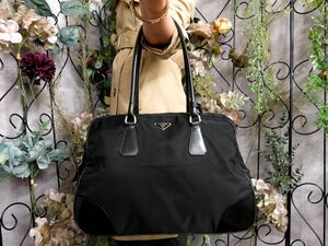 ●超美品●PRADA プラダ●三角ロゴプレート●ポコノ ナイロン カーフ レザー 本革●ボストン バッグ●黒●SV金具●イタリア製●A4●Js52050