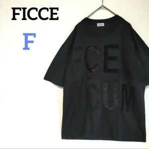 FICCE by YOSHIYUKI KONISHI フィッチェ シャドービッグロゴTシャツ メッシュ エンボス加工 フロッキー 黒 ドン小西 小西良幸 半袖 黒