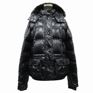 美品 モンクレール MONCLER TRIANON トリアノン ダウン ジャケット ブルゾン フード シャイニーナイロン ロゴ サイズ1 黒 ブラック