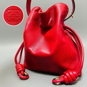 1円 LOEWE アナグラム フラメンコ クラッチミニ 2way ショルダーバッグ クロスボディ レッド系 シリアル番号付き 正規品本物　右上ロゴ