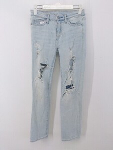 ◇ GAP Authentic Straight ダメージ加工 デニム ジーンズ パンツ サイズ24 インディゴ レディース P