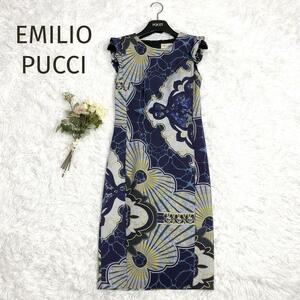 ☆EMILIO PUCCI☆.エミリオプッチ　総柄 フリルスリーブワンピース マルチカラー サイズ36