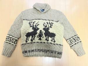 極美品☆傑作カウチン【廃番/入手困難】RALPH LAUREN ショールカラー&ハンドニット トナカイ&幾何学模様 プルオーバー 最高級セーター★RRL