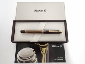 良品 Pelikan Souveran M800 ペリカン スーベレーン 万年筆 ブラウンストライプ 茶縞 ゴールドトリム (18C-750 EF 極細字) ∬ 6E68A-27