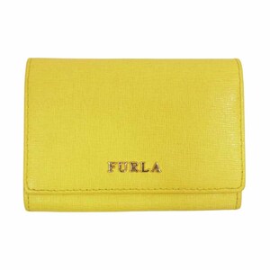 Furla フルラ ゴールド ロゴ カード スモールウォレット 財布 イエロー系【中古】