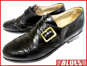 即決★イタリア製 Aldo Brue★26.5cm位 レザーモンクストラップシューズ アルドブルエ メンズ 8 黒 ブラック 本革 ベルト 本皮 ヒール 革靴