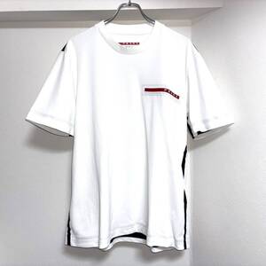 1円 極美品 PRADA SPORS 22ss SJN292 Tシャツ プラダスポーツ 白 ホワイト ピケ SJN292_10YX_F0009_S_221 テープシーム ロゴ リネアロッサ