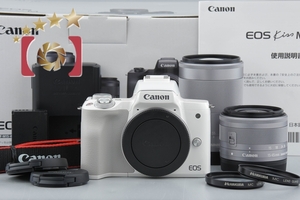 【中古】Canon キヤノン EOS Kiss M ダブルズームレンズキット ホワイト 元箱付き