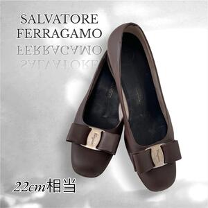 FERRAGAMO フェラガモ　パンプス　靴　リボン　茶色　22cm相当 　3559 00166