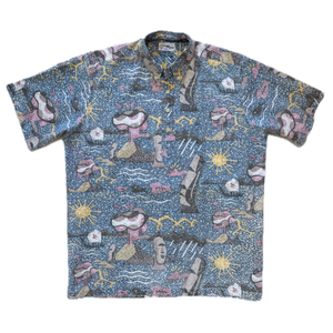 00s レインスプーナーアロハシャツ Reyn Spooner Aloha Shirts　 B.D プルオーバー Tiki Moai Mサイズ