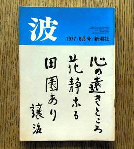 即決★波 1977年6月号 新潮社　表紙筆蹟：坪田譲治，対談：斎藤茂太・阿川弘之，江藤淳/檀一雄/中村真一郎/安田南//三木卓/藤原審爾/北杜夫