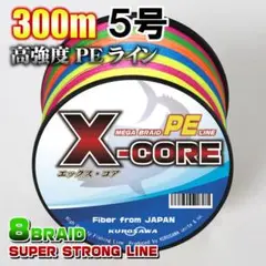 高強度PEラインX-CORE５号60lb(８編)300m巻き！5色マルチカラー