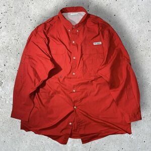 ★BIGサイズ★Columbia PFG フィッシング 長袖BDシャツ sizeXXL レッド系 ピスネーム ベンチレーション 刻印ボタン コロンビア 洗濯済み