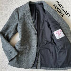 美品◎ マーガレットハウエル ハリスツイード MARGARET HOWELL × HARRIS TWEED テーラード ジャケット チャコールグレー シングル 2B