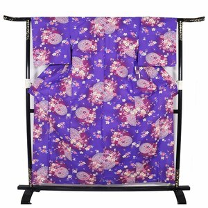 婦人用 浴衣 綿 紺 赤紫 桜 LY3064 新品 フリーサイズ 夏着物 レディース コットン ギフト 6月7月8月9月シーズン 送料込み