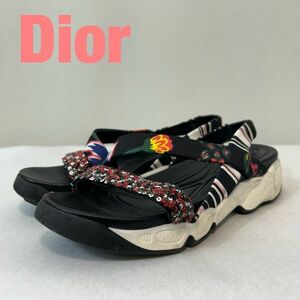 G0035★10 近年モデル DIOR クリスチャンディオール 厚底 ビジュー ラバーソール サンダル パンプス シューズ 靴 総柄 36 1/2