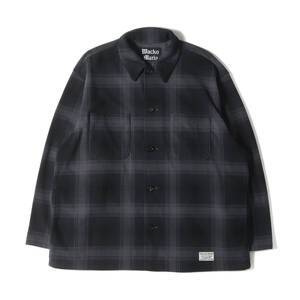 美品 WACKO MARIA ワコマリア ジャケット サイズ:M 23AW オンブレチェック フリース シャツジャケット (FLEECE SHIRT) ブラック グレー