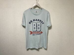 本物ハリウッドランチマーケットHRMコットンプリント半袖Tシャツメンズアメカジサーフミリタリービジネススーツストリート日本製青ブルーM2