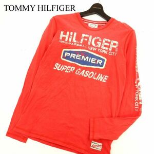 HILFIGER DENIM トミーヒルフィガー 通年 ロゴ刺繍★ プリント 長袖 カットソー ロンTシャツ Sz.S　メンズ 赤系 トルコ製　C3T06293_7#F