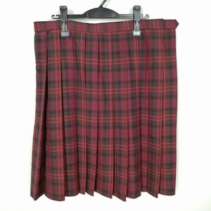 1円 スクールスカート 大きいサイズ 冬物 w85-丈63 チェック 中学 高校 プリーツ 学生服 制服 女子 中古 HK3970