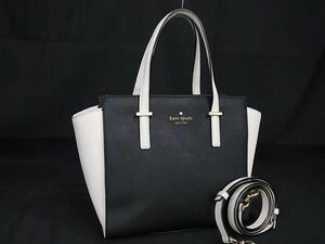 1円 ■美品■ kate spade ケイトスペード PXRU5491 レザー 2WAY ハンドバッグ ショルダー 斜め掛け 肩掛けかばん ブラック系 AX7522