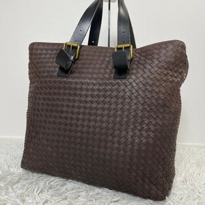 【美品/A4◎】 ボッテガヴェネタ BOTTEGA VENETA トートバッグ ハンドバッグ イントレチャート ビジネス メンズ レザー 本革 ブラウン 茶