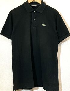 LACOSTE☆ポロシャツ☆ワニ☆ロゴデザイン☆ワンポイント☆日本製☆ラコステ☆定価18,000円☆ブラック☆黒