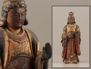 仏教美術 江戸期 時代彩色木彫 玉眼入 弁財天 仏像 古作 時代物 極上品 初だし品 C2995