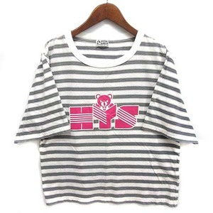 ヒステリックグラマー HYSTERIC GLAMOUR HYS BEAR ショート Tシャツ ボーダー カットソー 半袖 ホワイト グレー F 01211CT06 レディース