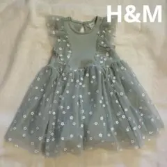 H&M 花柄　ミントグリーン　緑　ドレス　ベビー　12m 80cm チュール