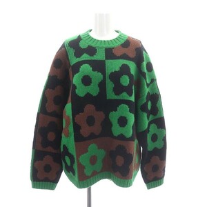 未使用品 ケンゾー KENZO BOKE CHECKERBOARD JUMPERニット セーター 長袖 花柄 ウール M 緑 黒 茶 /MI ■OS ■SH レディース