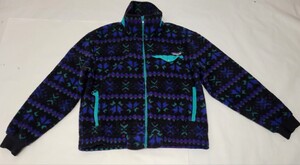 希少 90s USA製 PATAGONIA フルジップ スナップT タイプ フリース Sサイズ程度 フリースジャケット 柄 90年代 アメリカ製 ビンテージ