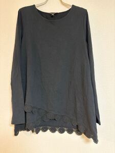 ★【VE-189】BANANA REPUBLIC バナナリパブリック 長袖 裾レース ロンT カットソー 黒 ブラック M 美品★