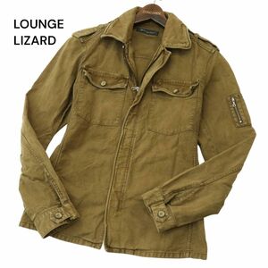 LOUNGE LIZARD ラウンジリザード 襟ワイヤー ミリタリー★ ジップ デニム ジャケット ブルゾン Sz.3　メンズ 日本製　A4T07942_7#O