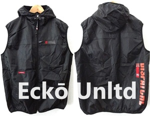 ECKO unltd:エコー アンリミテッド■ロゴワッペン＆プリント■リップストップナイロン パーカー ベスト■ブラック■XLsize相当■ジャケット