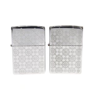 1円スタート 未使用 Zippo ジッポー オイルライター 2点セット 雪 スノー 結晶 シルバーカラー 喫煙具 タバコ 煙草グッズ 着火未確認