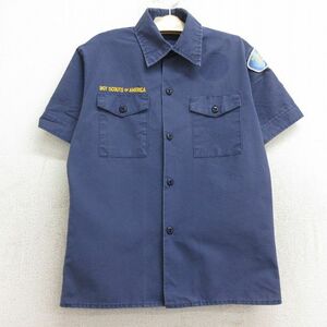 古着 半袖 ボーイスカウト シャツ キッズ ボーイズ 子供服 ワッペン 紺 ネイビー 24jul24