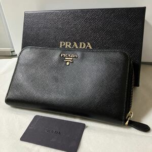 PRADA プラダ ラウンドファスナー 長財布 サフィアーノ レザー ブラック 付属品付き シリアルあり