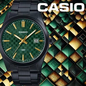 逆輸入カシオ 市松模様 新品 最新作 全身黒塗＆グリーン 30m防水 腕時計 CASIO メンズ 激レア日本未発売 未使用