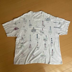 90s 00s プリントTシャツ tee 総柄 灯台 vintage ヴィンテージ 古着 XL相当