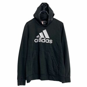 adidas プリントスウェット パーカー アディダス キッズ L ブラック プルオーバー 古着卸 アメリカ仕入 a611-6449