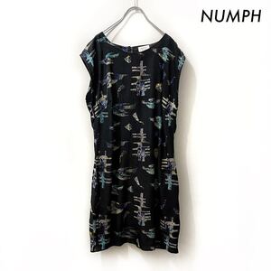 【送料無料】NUMPH ニンフ★総柄フレンチ袖ワンピース チュニック ブラック 黒