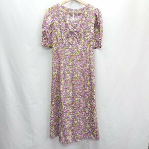 ◇ ◎ effortless chic 花柄 半袖 ロング丈 ワンピース サイズL パープル グリーン レディース E